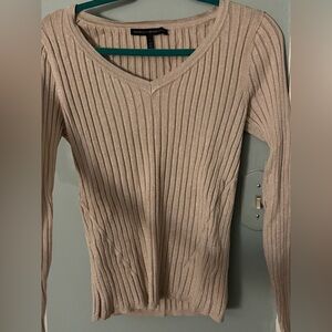 White House Black Market Shimmering Beige V-Neck Sweater